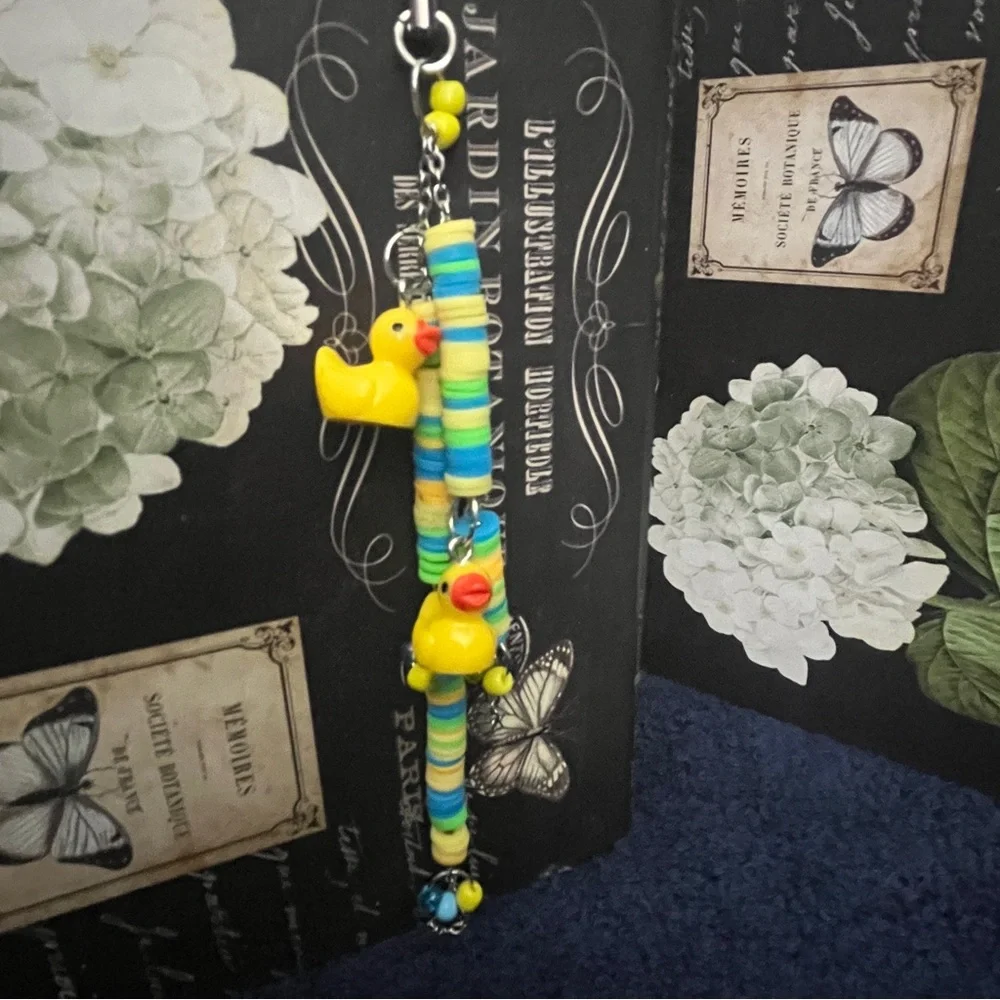 Colorful Beaded Phone Charm with Duck Design